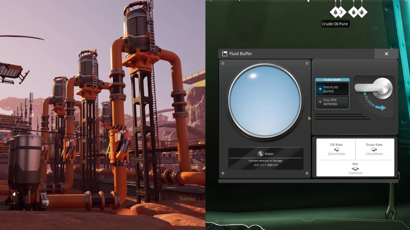 Vloeistoftanks, buffers en ventielen in Satisfactory slim gebruiken