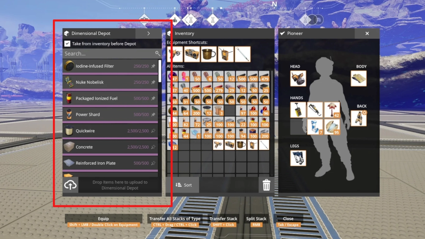 Satisfactory Dimensionales Depot Upgrades und Einstellungen im MAM