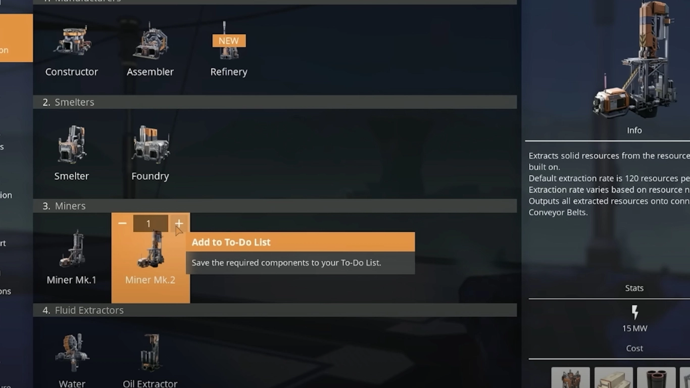 Lista de tarefas e notas no Satisfactory