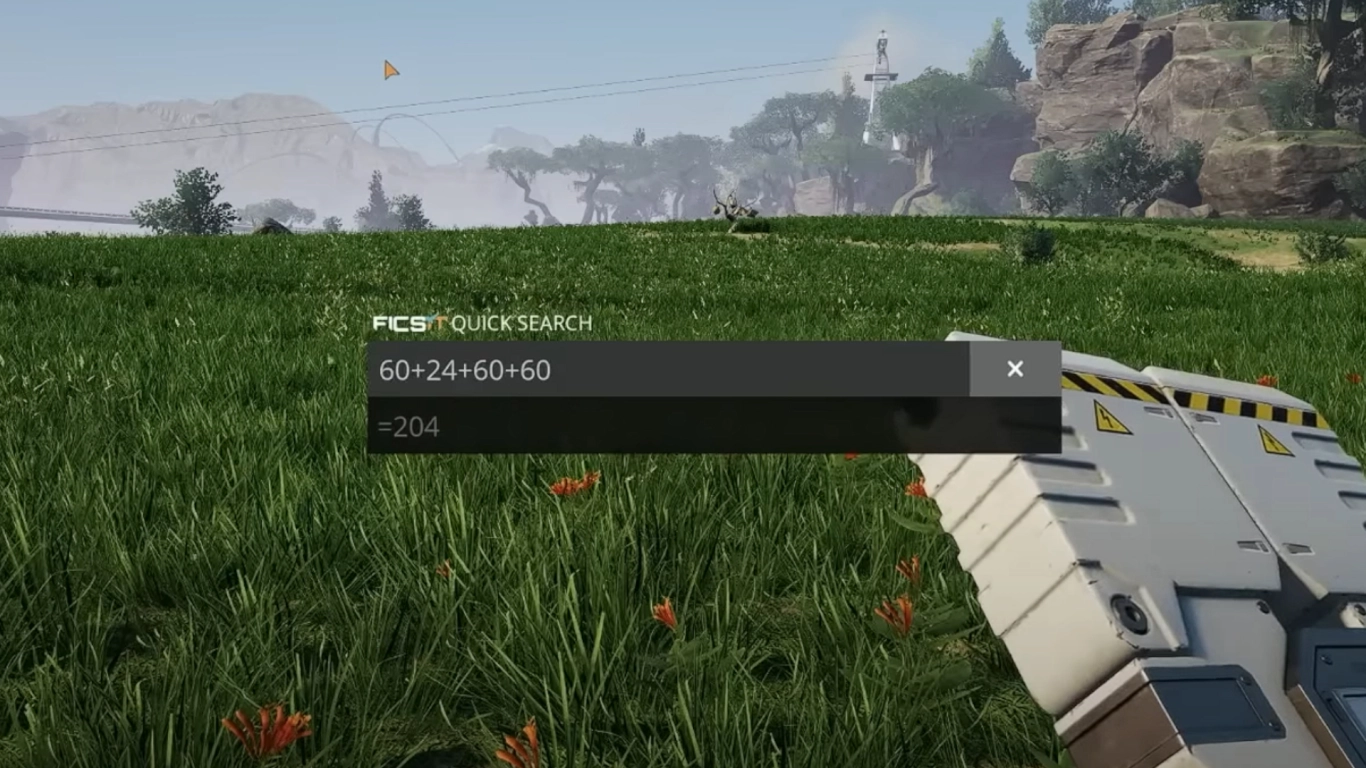 Barra de pesquisa como calculadora no Satisfactory