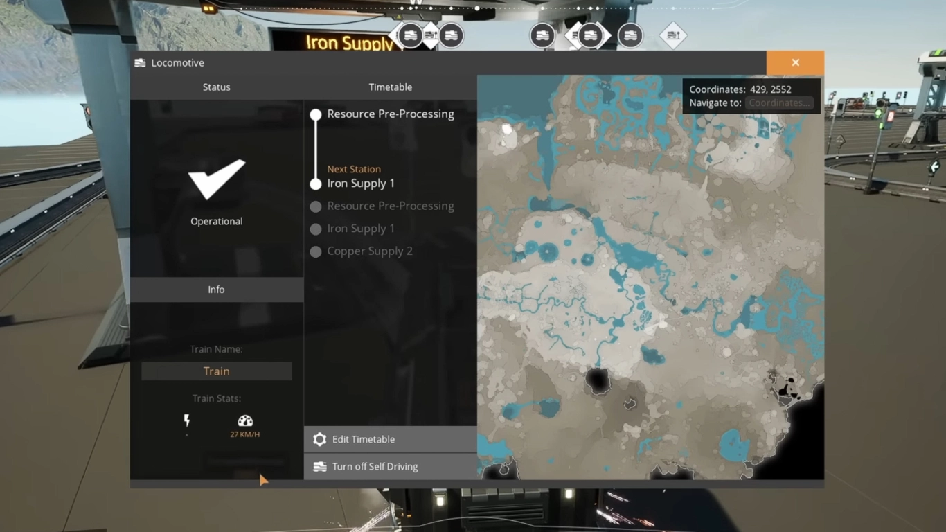 Schedule and autopilot for trains in Satisfactory