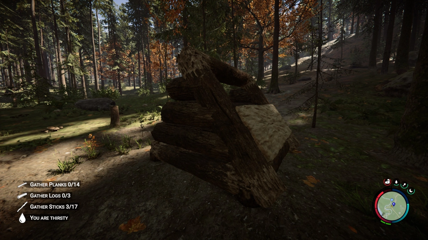 Schmale Dächer in Sons of the Forest mit halbierten und geviertelten Stämmen bauen