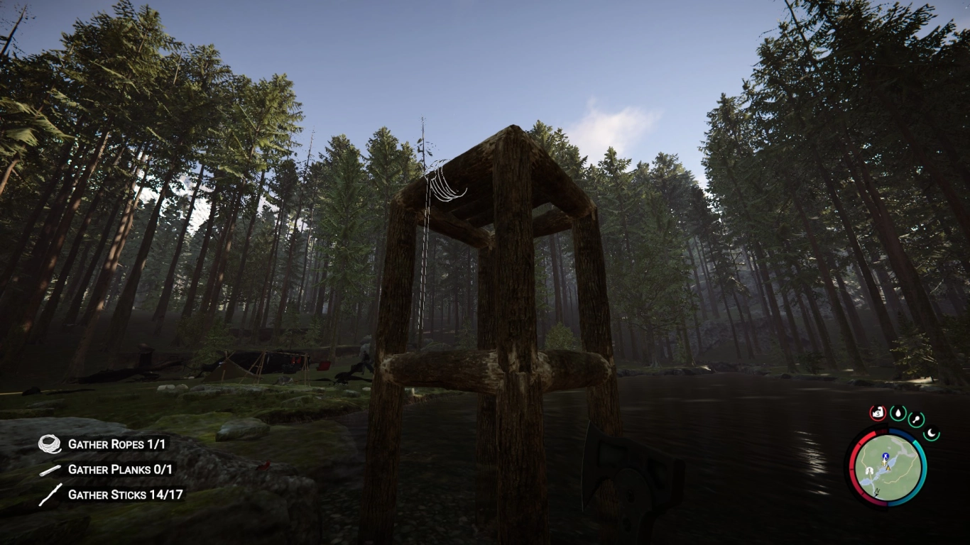 Casa sull’albero e piattaforma rialzata per un nucleo base sicuro in Sons of the Forest