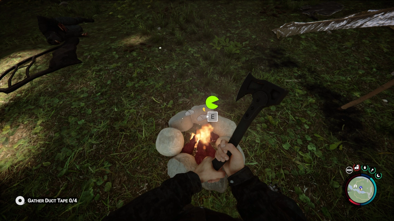 Preparing meat at the campfire in Sons of the Forest