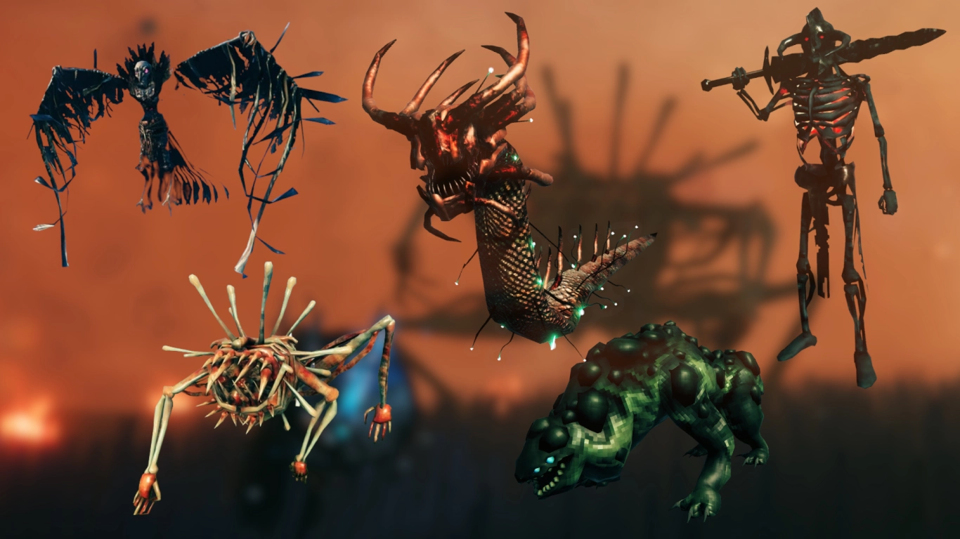 Valheim Ashlands Gegner wie Asksvin, verbrannte Skelette und Bonemaw