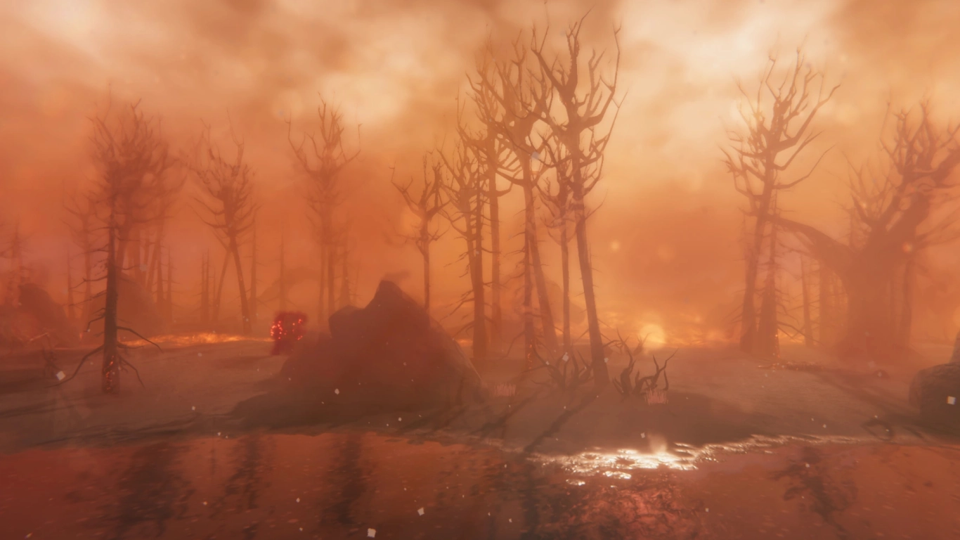 Valheim Ashlands with lava, Asksvin, and Flametal ore