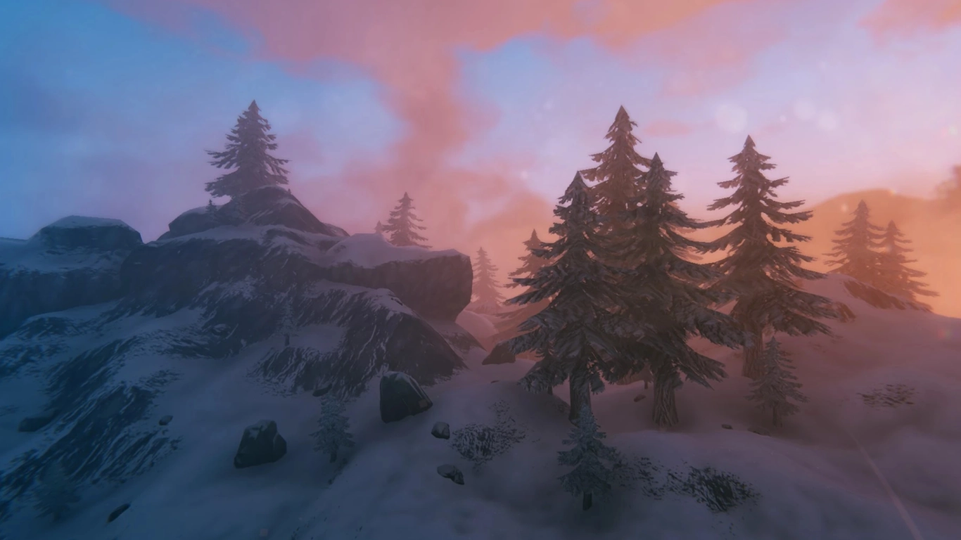 Valheim Deep North icy biome with frost and new build pieces