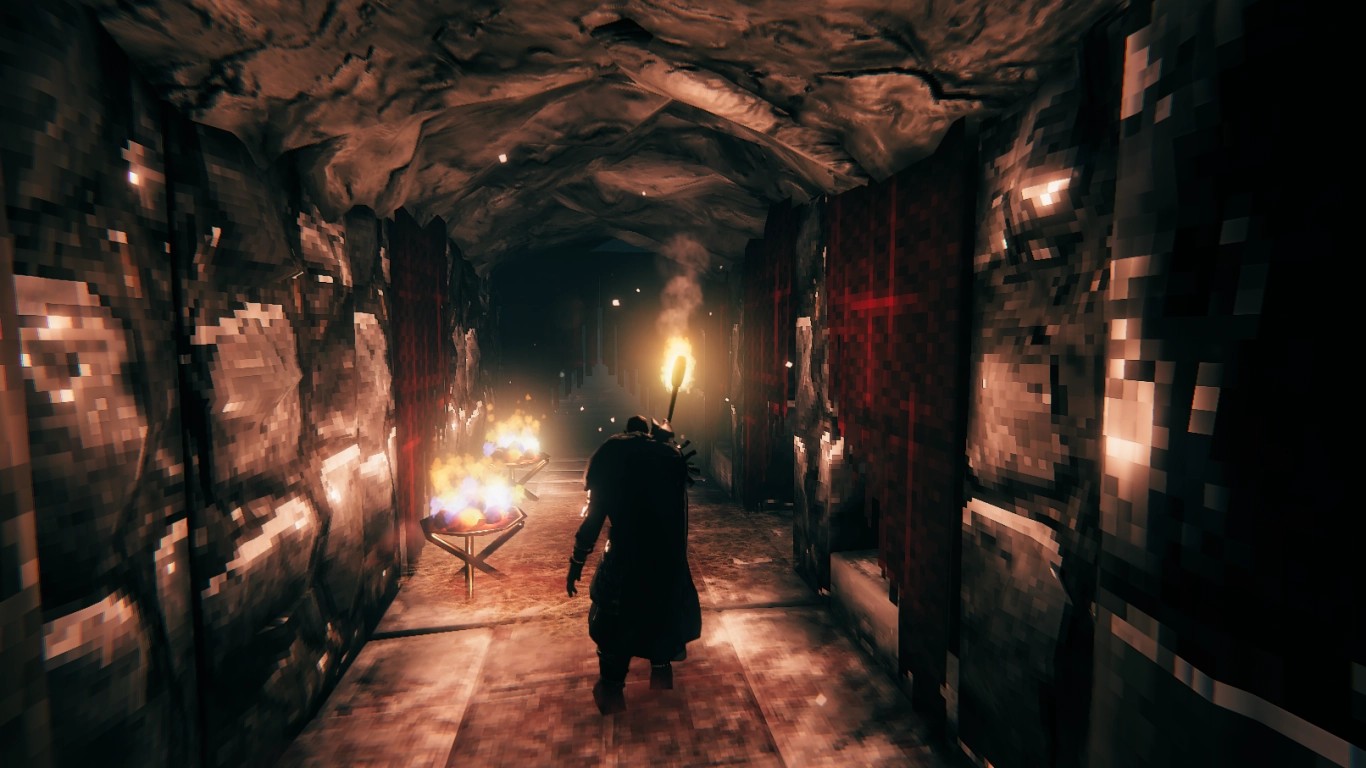 Branching Frost Caves with ice, choke points, and vertical layers as a dungeon in Valheim
