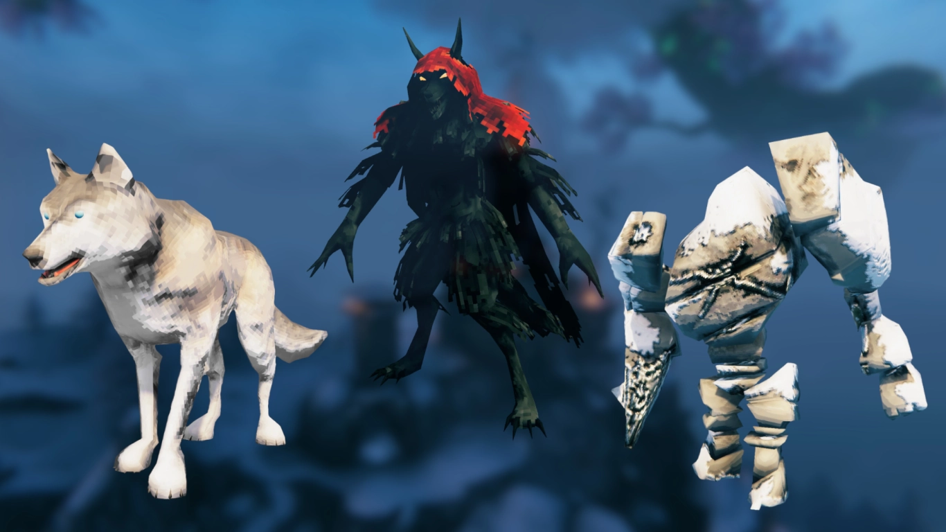 Valheim Gebirge Kreaturen Wölfe Drakes Kultisten