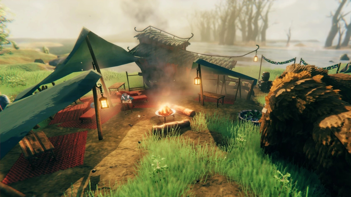 Hildir die Händlerin in den Meadows in Valheim vor ihrem Laden