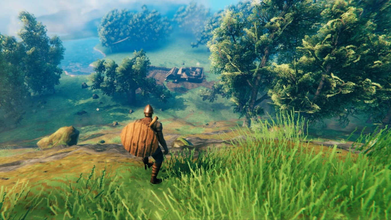 Valheim Meadows Biom Überblick mit Wiesen Bächen und Spawngebiet
