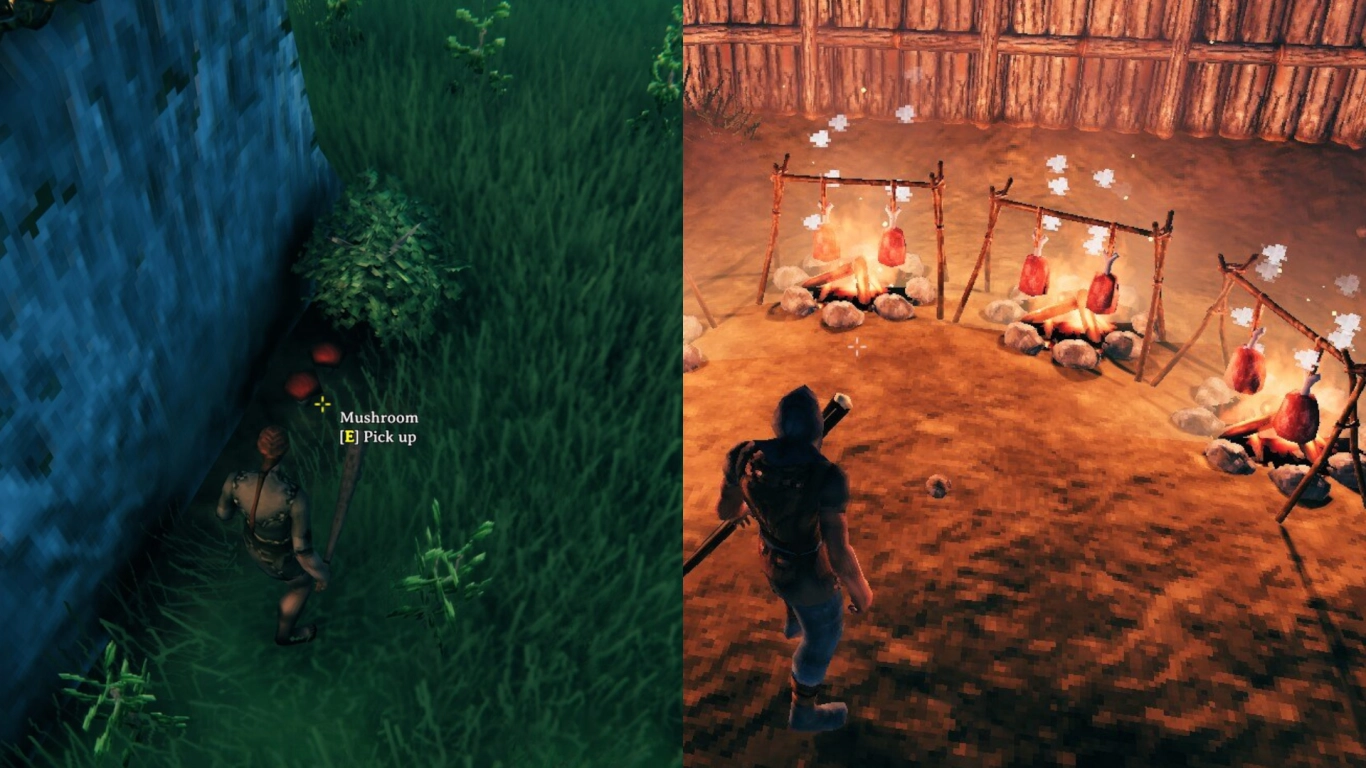 Valheim Meadows Nahrungsmittel Pilze Beeren Honig und Fleisch