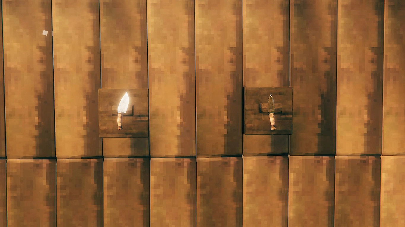 Valheim Flint Knife og Copper Knife på væggen til early game