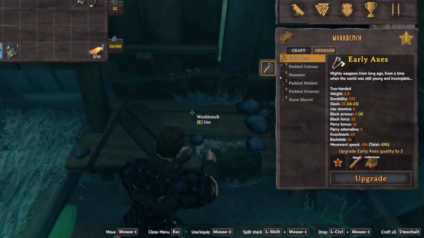 Valheim 1.0 upgrade gear at the workbench up to level 4