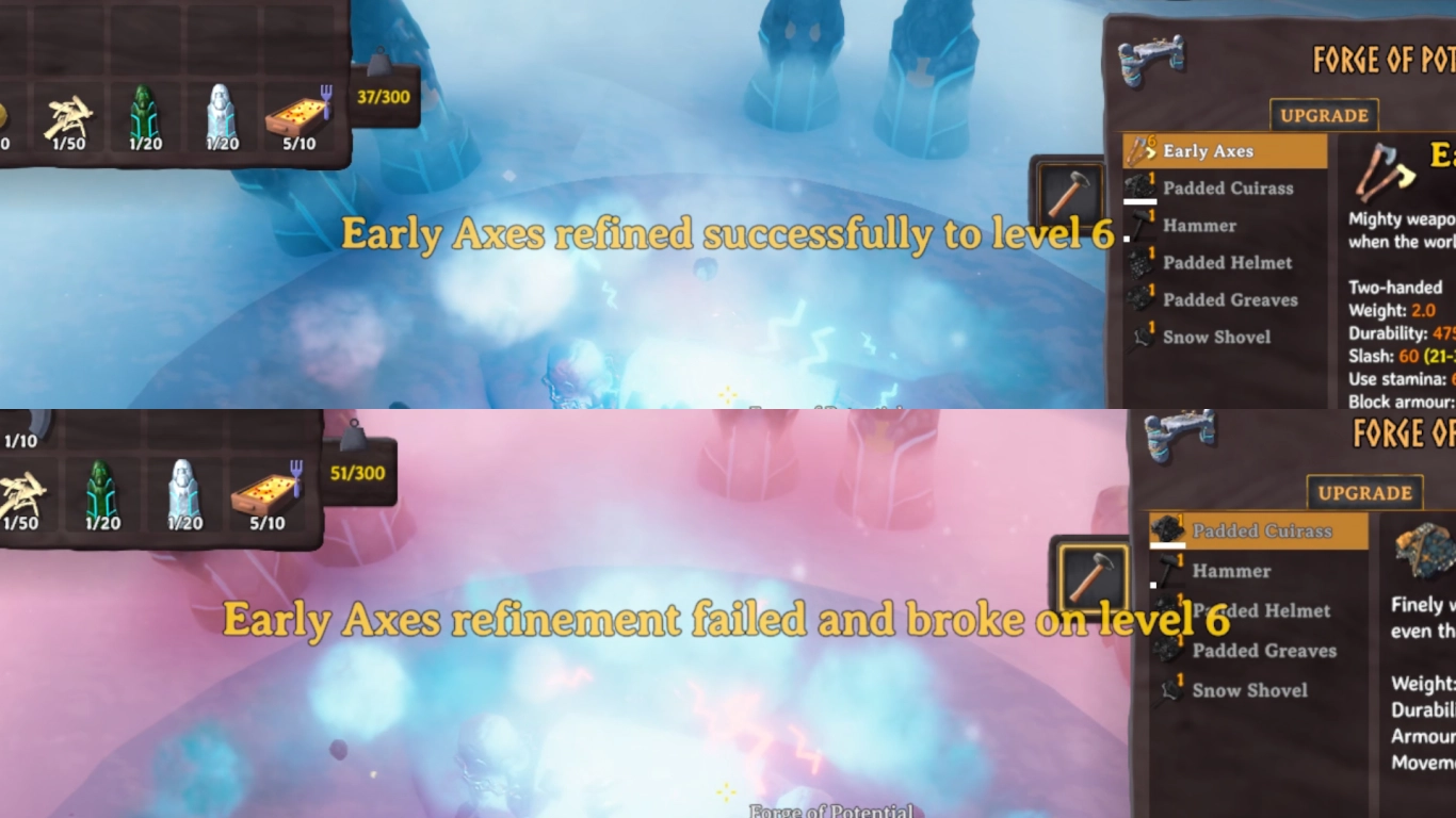 Valheim Forge of Potential risk and success chances when upgrading