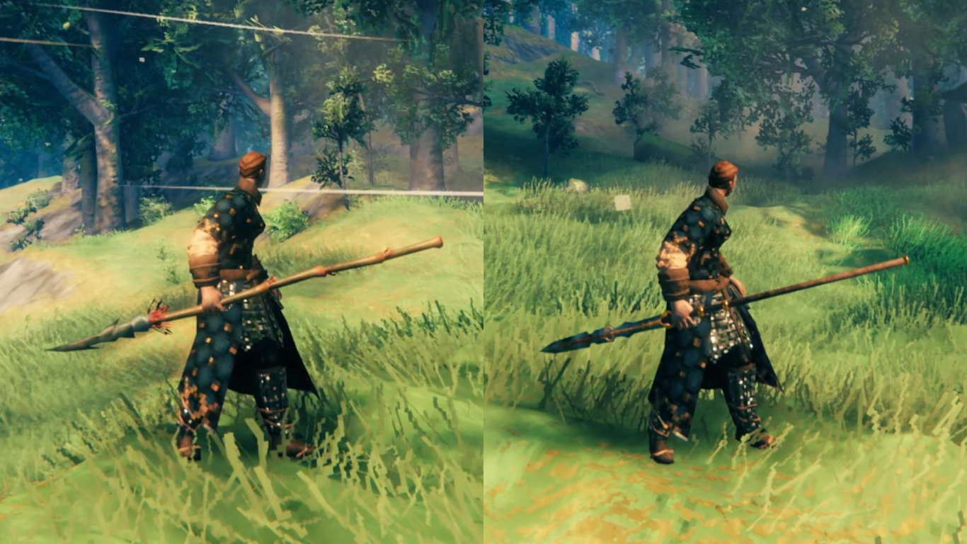 Valheim Fang Spear in the Mountain biome: fast melee with pierce damage