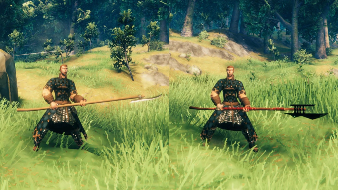 Valheim atgeir two-hander: sweeping strike and radial thrusts
