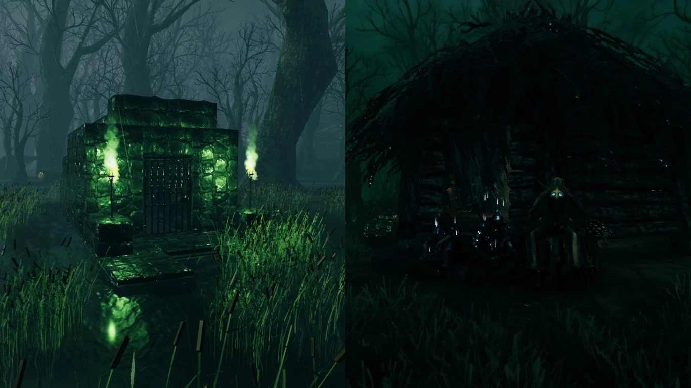 Valheim Sumpf Krypta Geysire verlassene Türme und Moorhexe finden