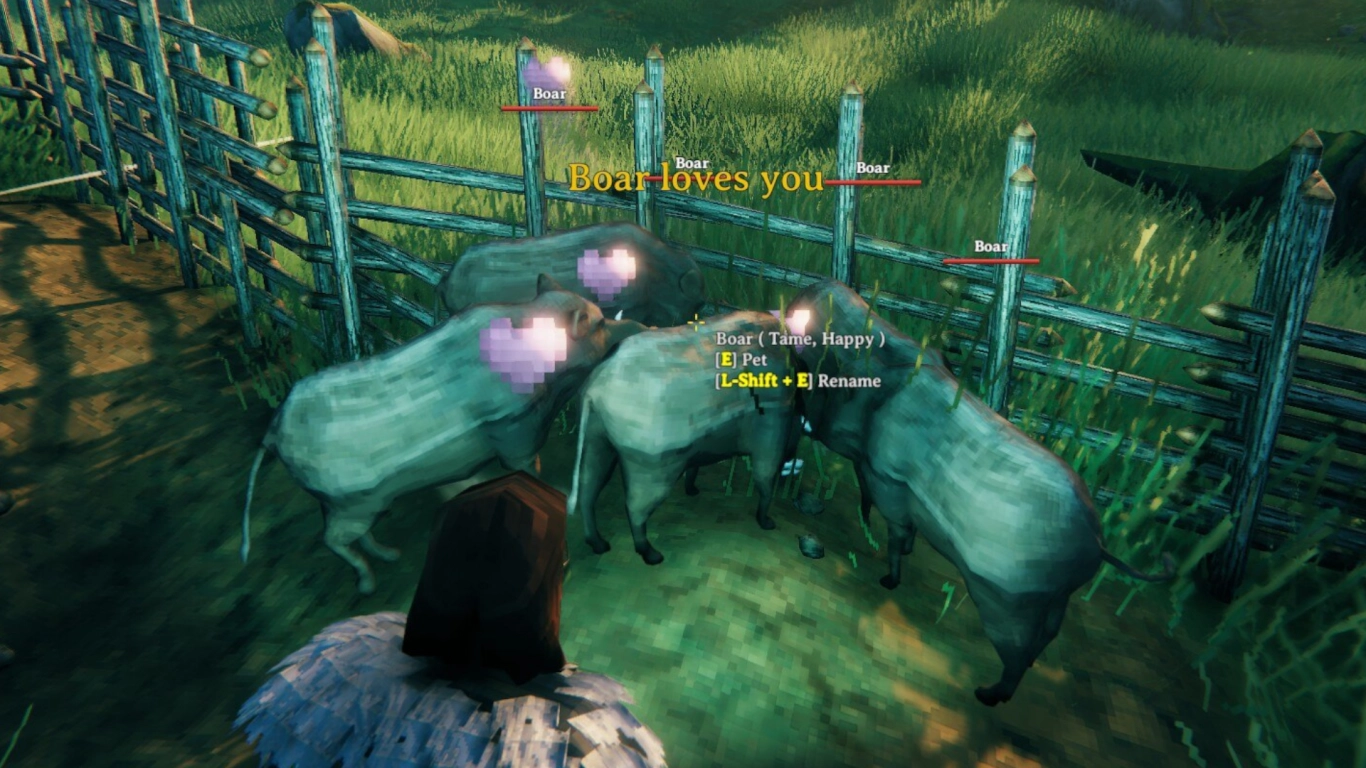 Criar animais em Valheim com corações cor-de-rosa para reprodução