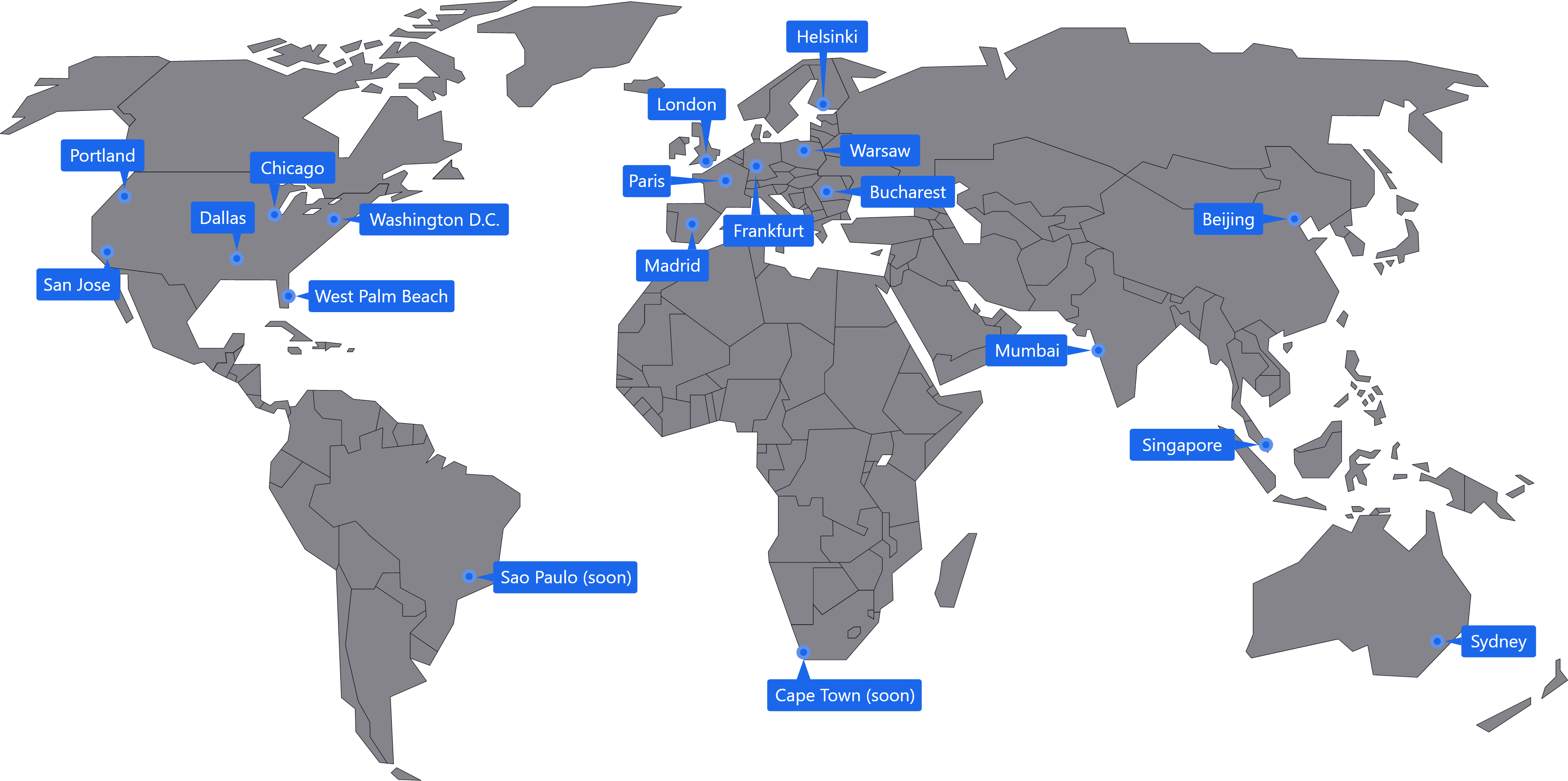 Mapa mundial com locais de servidores